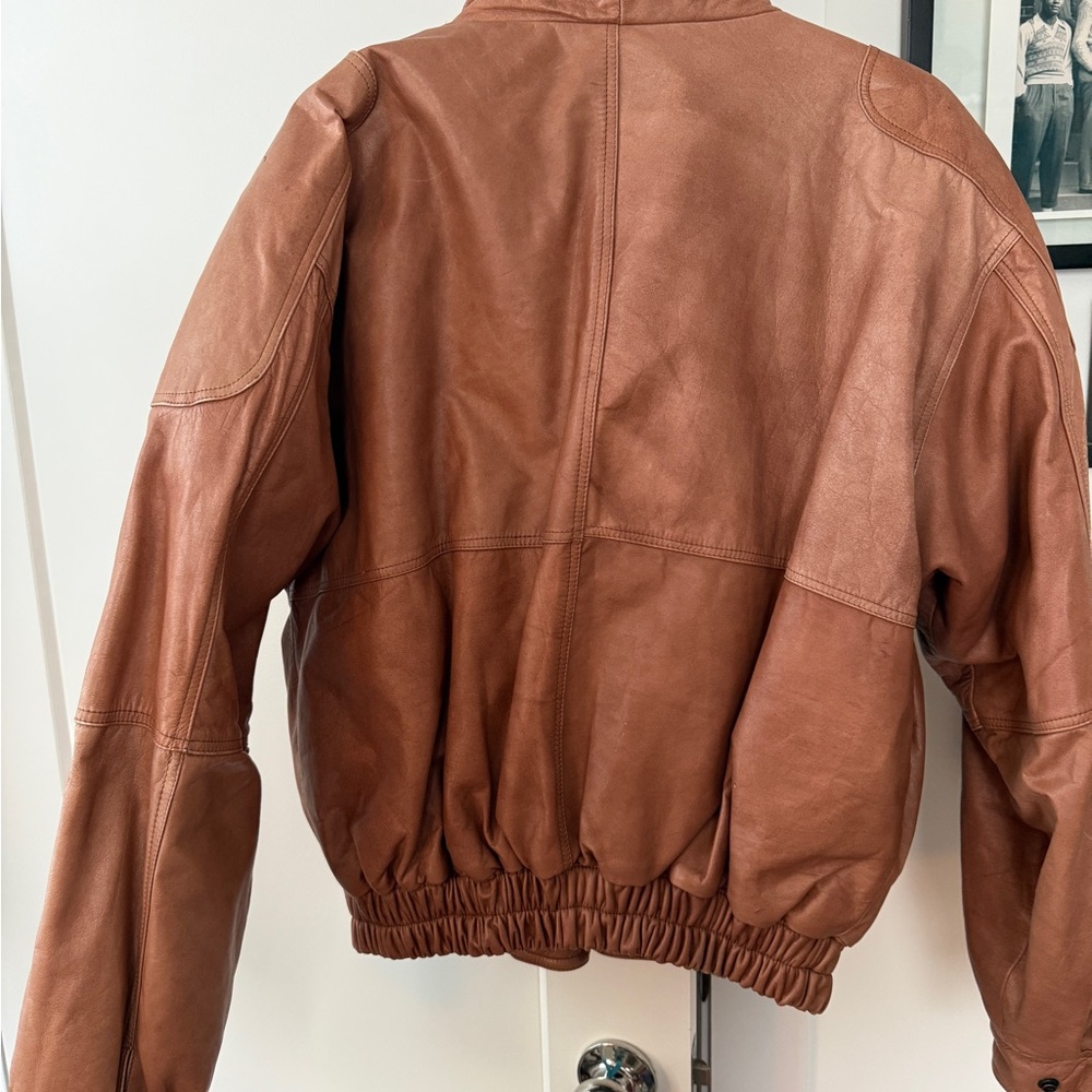 Vintage Tan Leather Bomber Jacket - Picture 7 of 7